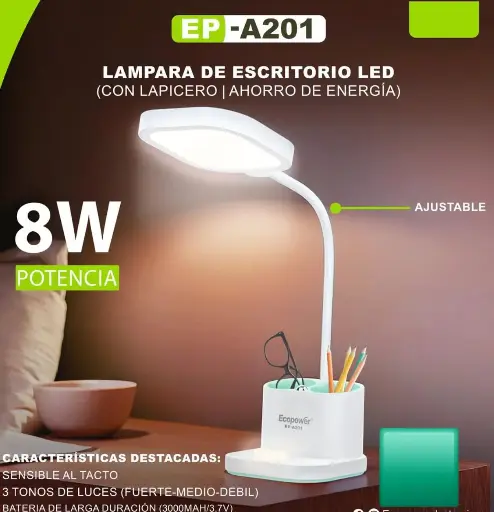 Lámpara de escritorio  Función recargable con cabezal ajustable